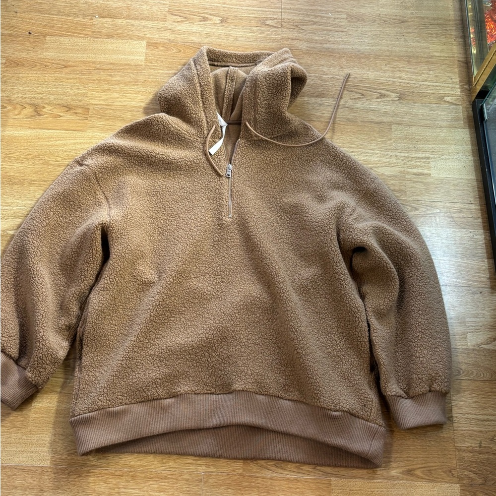 Aritzia Tan Teddy Bear Fleece Sweater